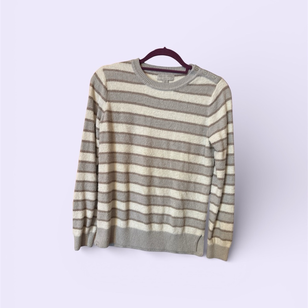 Barefoot Dreams Gray Striped Sweater in Size Medium